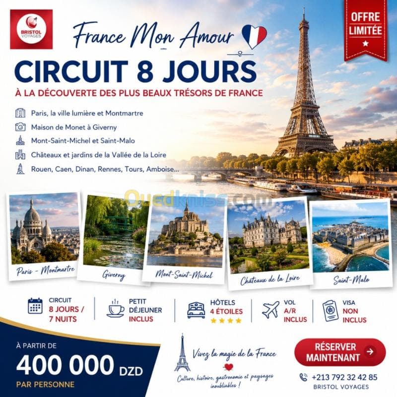 France Mon Amour 8 Jours Magiques entre Paris, Mont-Saint-Michel & Châteaux de la Loire a partir de 400 000 DA — Photo 1